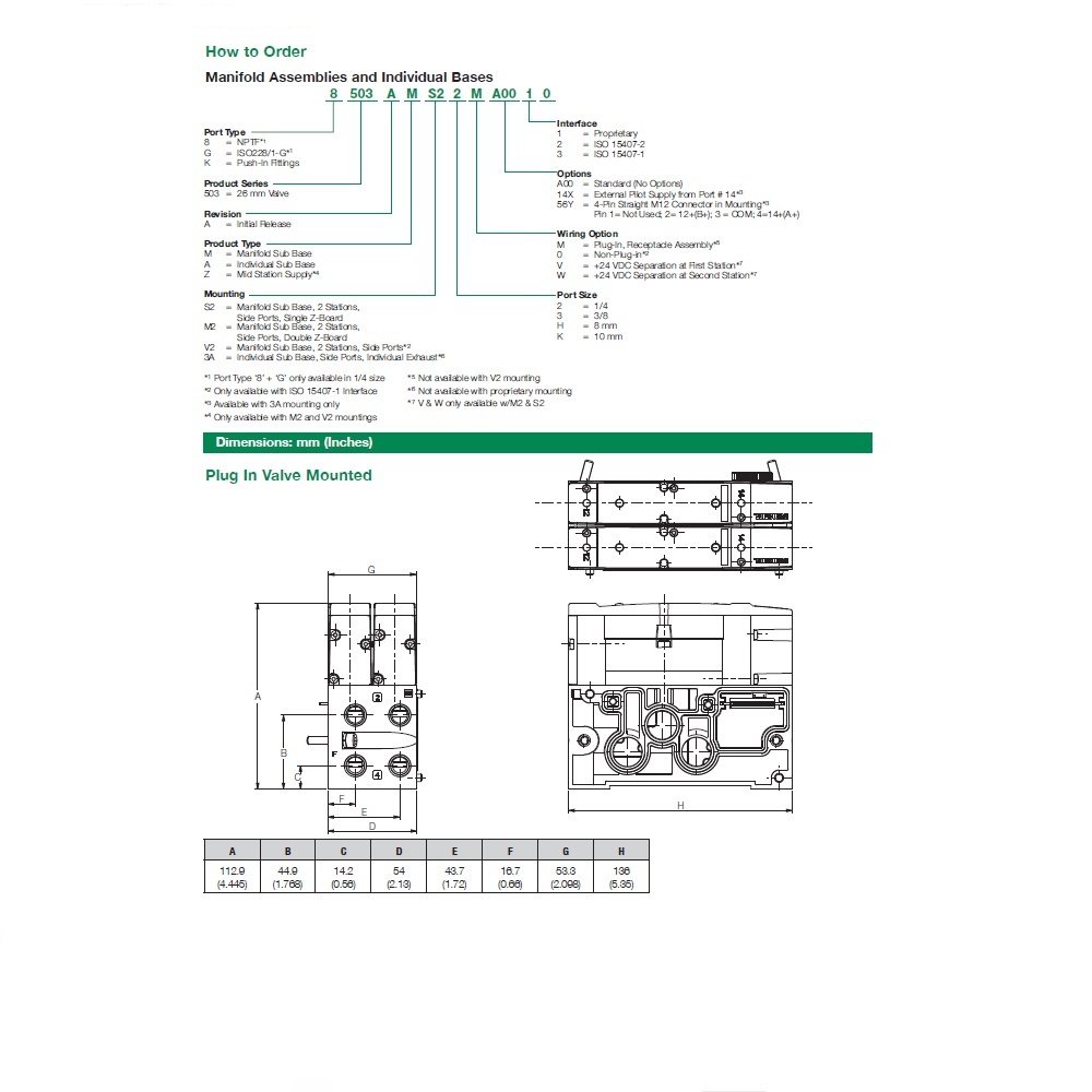 8503AMV220A0030 NUMATICS/AVENTICS MANIFOLD BLOCK<BR>503 SERIES 2 STA 1/4" NPT SIDE PORTS, HW (ISO 15407-1)