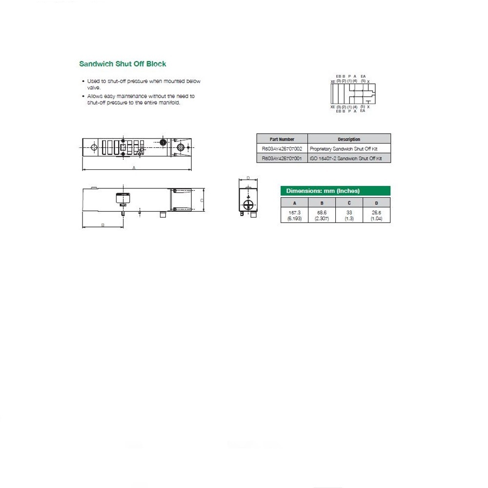 R503AY426707001 NUMATICS/AVENTICS SANDWICH SHUT OFF BLOCK<BR>503 SERIES (ISO 15407-2)