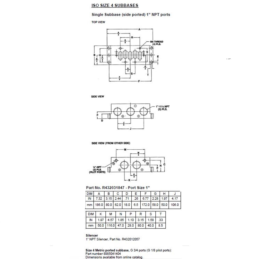 8985041404 NUMATICS/AVENTICS VALVE BASE<BR>ISO4 5599/1 SERIES 3/4" G SIDE PORTS