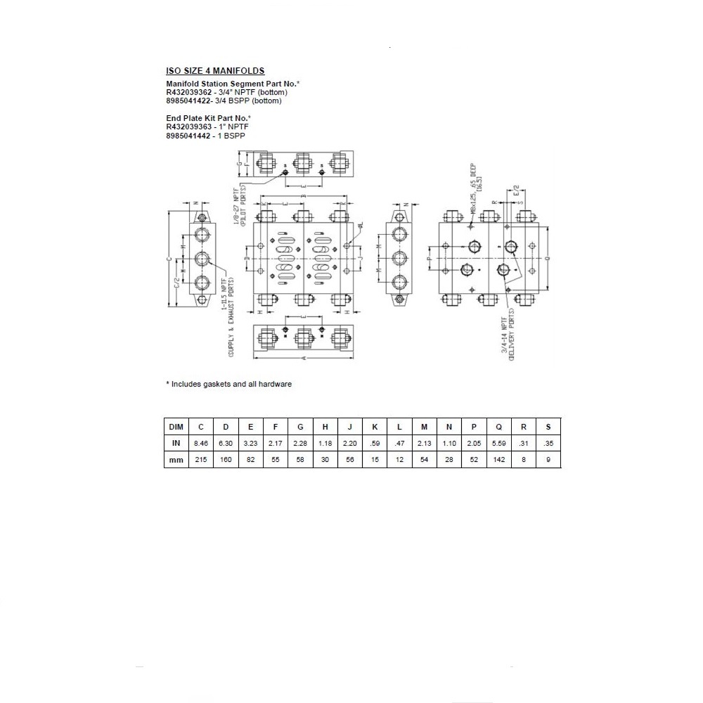 8985041422 NUMATICS/AVENTICS MANIFOLD BLOCK<BR>ISO4 5599/1 SERIES 3/4" G S/B PORTS