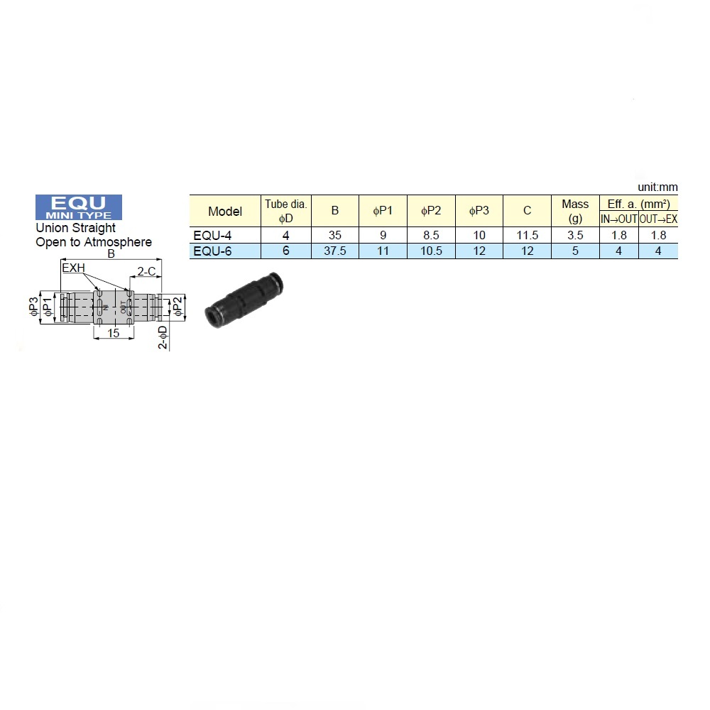 EQU-6 PISCO QUICK EXHAUST VALVE<BR>6MM TUBE UNION