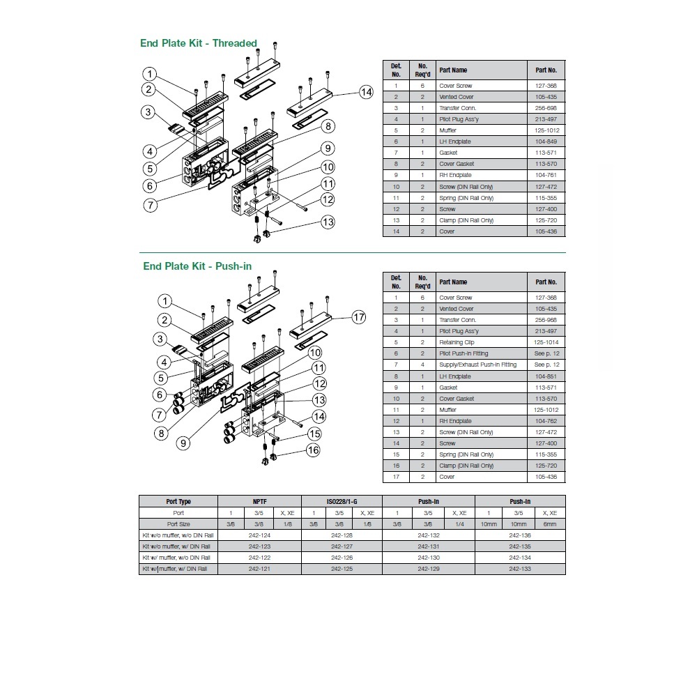 242-126 NUMATICS/AVENTICS END PLATE KIT<BR>ISO 18MM SERIES 3/8" G W/MUFFLER