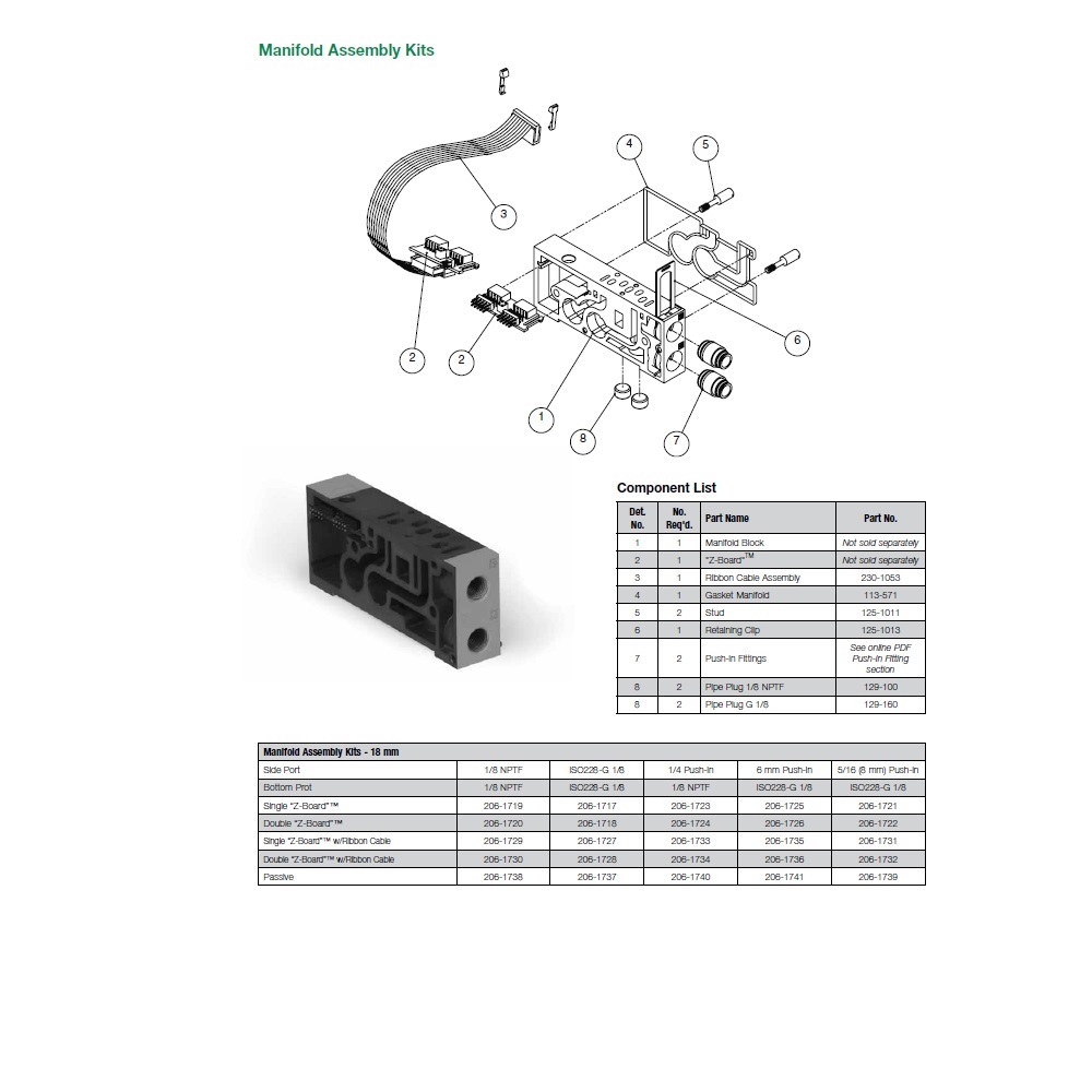 206-1718 NUMATICS/AVENTICS MANIFOLD BLOCK<BR>ISO 18MM SERIES 1/8" G S/B PORTS DZB (Z2)