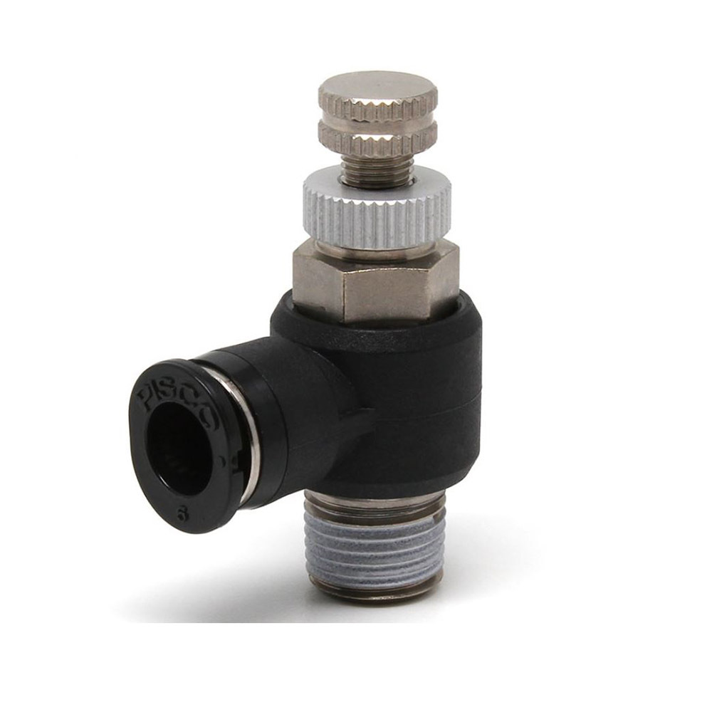 JNC6-M5 PISCO NEEDLE VALVE<BR>6MM TUBE X M5 MALE ELBOW