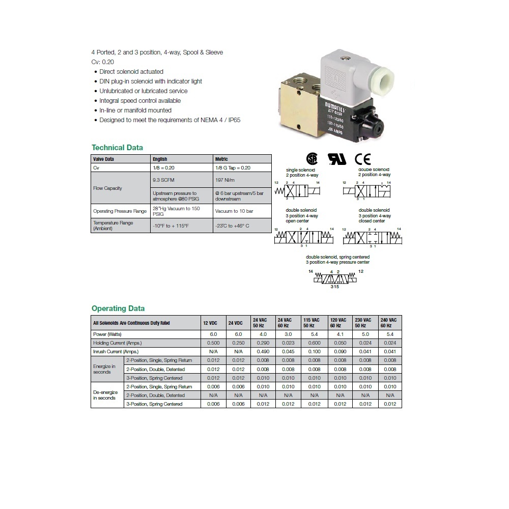 L01SA4872000030 NUMATICS/AVENTICS SOLENOID VALVE<BR>L01 SERIES 4/2 SPR RTN 120VAC 1/8" NPT, DIN PLUG, SC