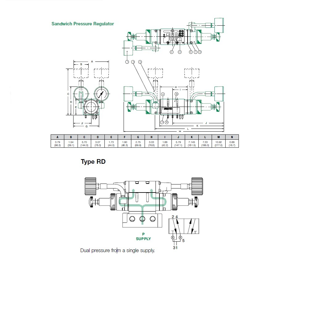 152RD100J016W00 NUMATICS/AVENTICS SANDWICH REGULATOR<BR>MK15 SERIES DUAL PR 10-130PSI, TFG