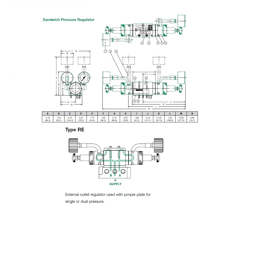 152RE100O000000 NUMATICS/AVENTICS SANDWICH REGULATOR<BR>MK15 SERIES DUAL PR A, B 10-130PSI, HW