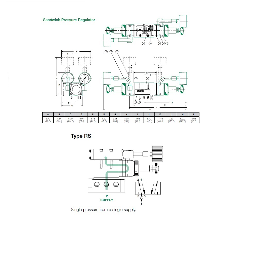 152RS100O000000 NUMATICS/AVENTICS SANDWICH REGULATOR<BR>PA15 SERIES SGL PR 10-130PSI, HW