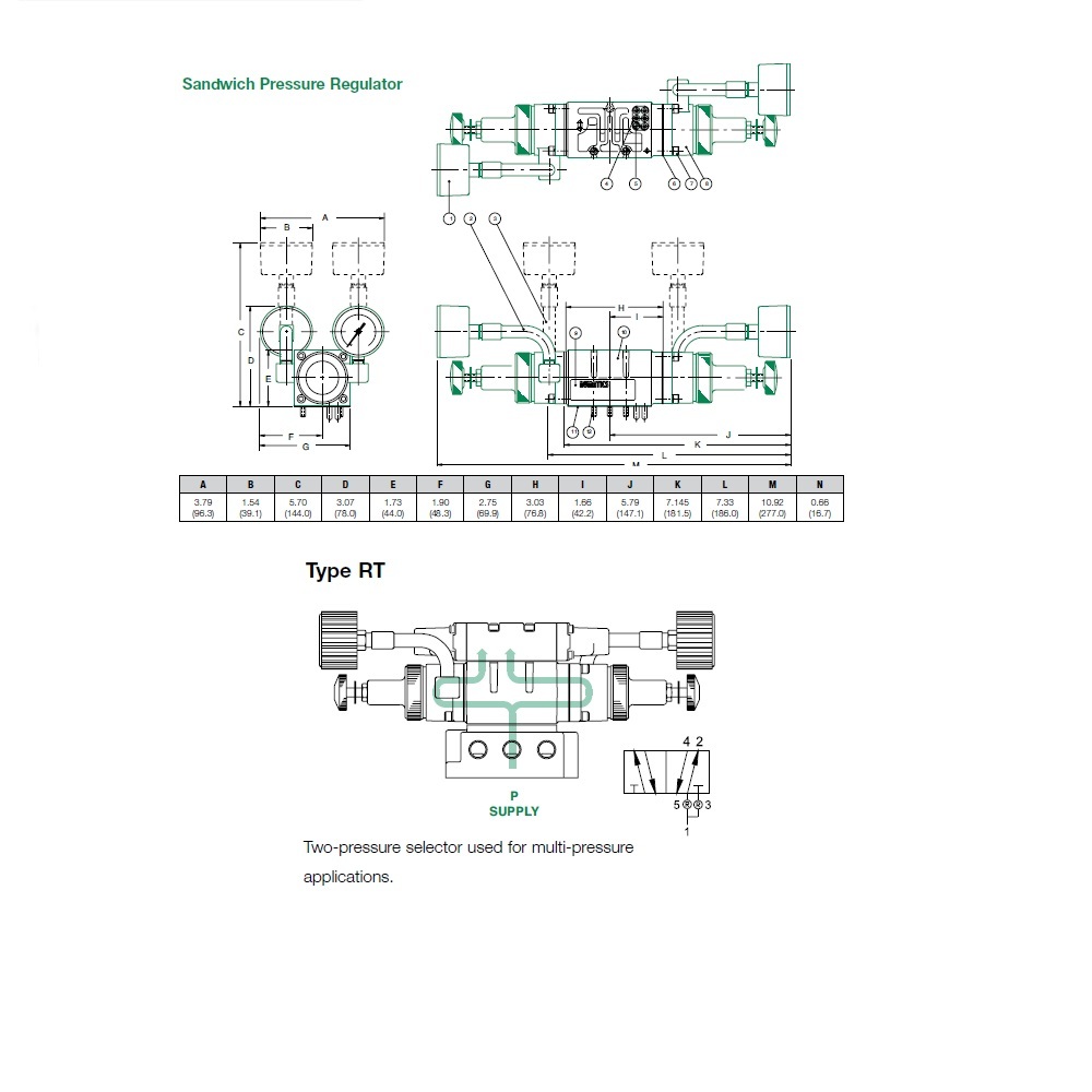 152RT100J000000 NUMATICS/AVENTICS SANDWICH REGULATOR<BR>MK15 SERIES 2 PR SEL 10-130PSI