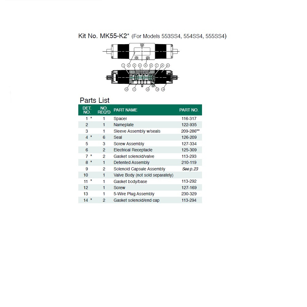 MK55-K2 NUMATICS/AVENTICS VALVE REPAIR KIT<BR>MK55 SERIES (SS4) DETENT