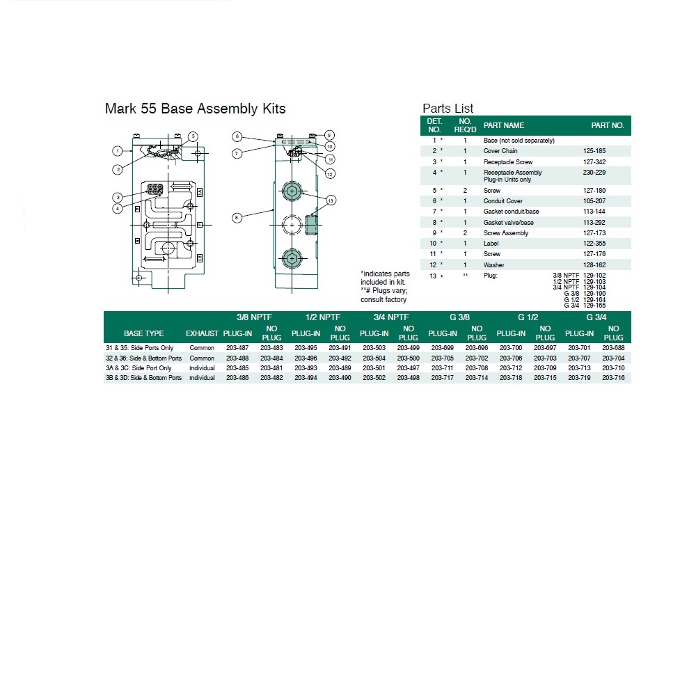 203-501 NUMATICS/AVENTICS VALVE BASE<BR>MK55,SPA55 SERIES 3/4" NPT SIDE PORTS (3A/3C)