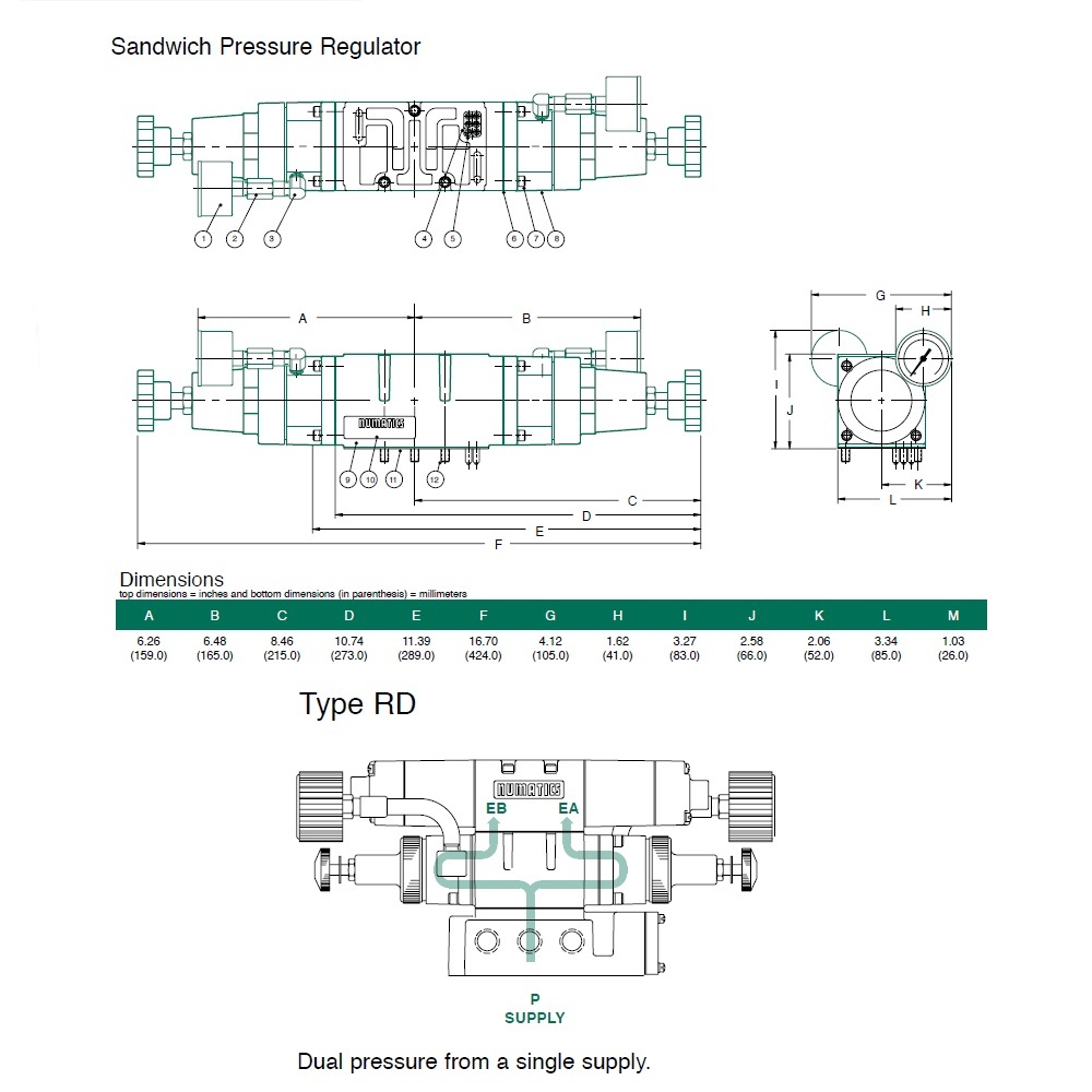 554RD100JP00000 NUMATICS/AVENTICS SANDWICH REGULATOR<BR>MK55,SPA55 SERIES DUAL PR 10-130PSI