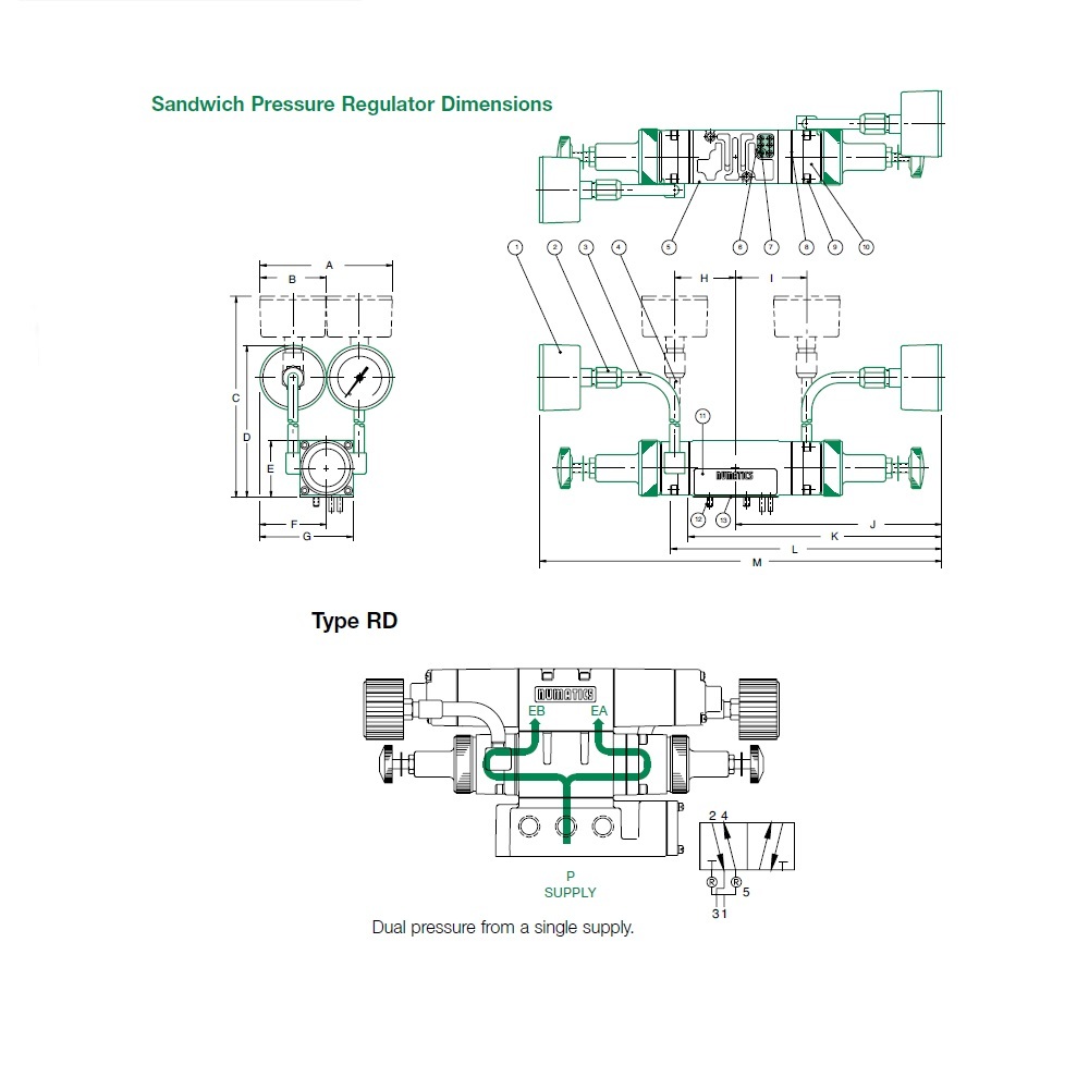 081RD100J000000 NUMATICS/AVENTICS SANDWICH REGULATOR<BR>MK8 SERIES DUAL PR 10-130PSI