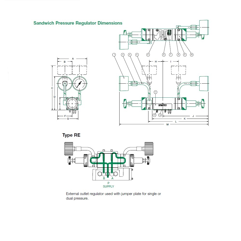 081RE100O016W00 NUMATICS/AVENTICS SANDWICH REGULATOR<BR>MK8 SERIES DUAL PR A, B 10-130PSI, HW, TFG