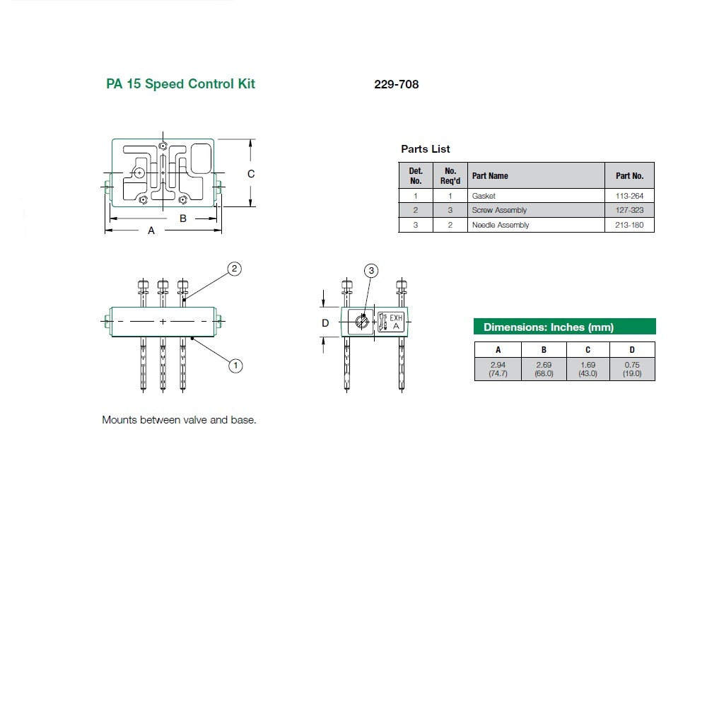 229-708 NUMATICS/AVENTICS SANDWICH SPEED CONTROL<BR>PA15 SERIES NO PLUG