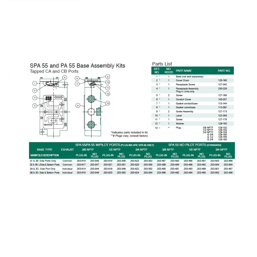 203-544 NUMATICS/AVENTICS VALVE BASE<BR>PA55,SPA55 SERIES 3/8" NPT S/B PORTS NO PLUG (3B/3D) W/EXT PLT PORT