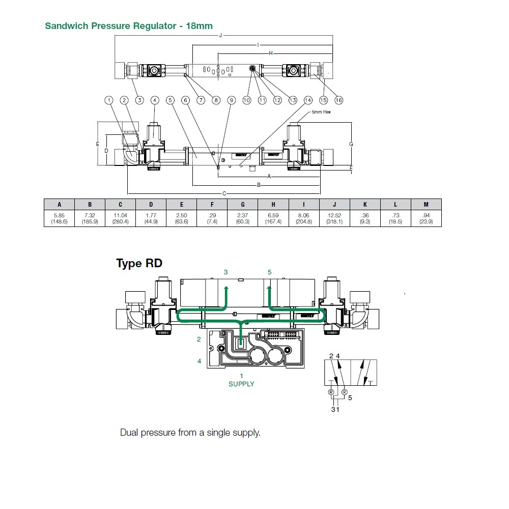 I51RD100J016P00 NUMATICS/AVENTICS SANDWICH REGULATOR<BR>ISO 18MM SERIES DUAL PR 10-130PSI, (B)JMP PL