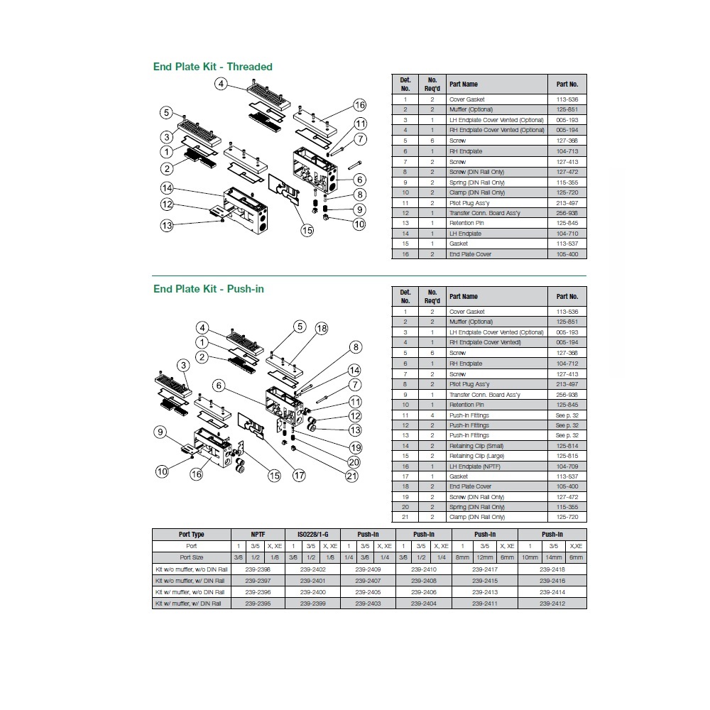 239-2396 NUMATICS/AVENTICS END PLATE KIT<BR>ISO 26MM SERIES 1/2" NPT W/MUFFLER