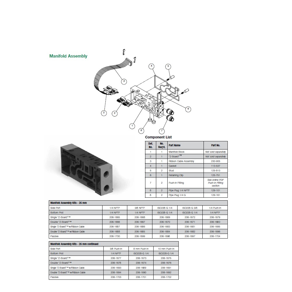 206-1667 NUMATICS/AVENTICS MANIFOLD BLOCK<BR>ISO 26MM SERIES 3/8" NPT S/B PORTS DZB (Z2)