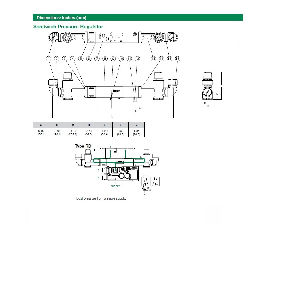 I62RD100J000000 NUMATICS/AVENTICS SANDWICH REGULATOR<BR>ISO 26MM SERIES DUAL PR 10-130PSI