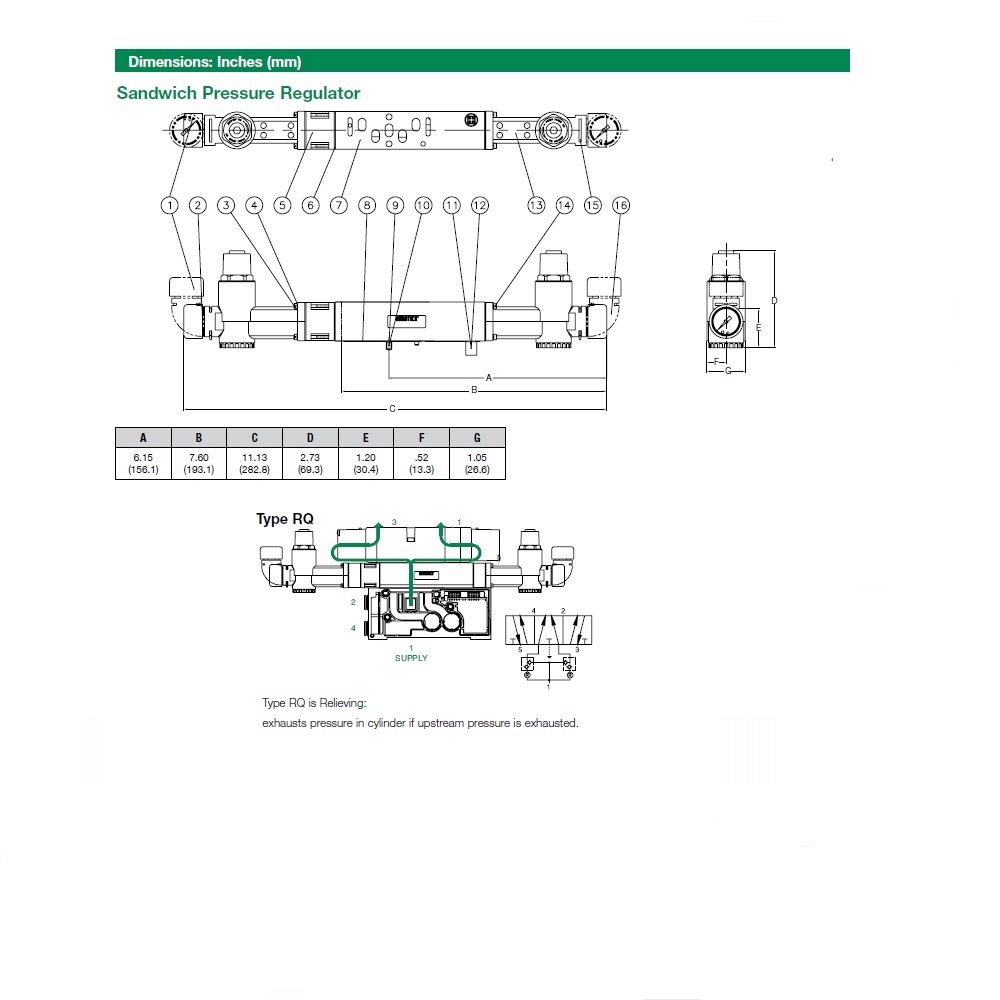 I62RQ100J016W00 NUMATICS/AVENTICS SANDWICH REGULATOR<BR>ISO 26MM SERIES DUAL PR/RC 10-130PSI, TFG