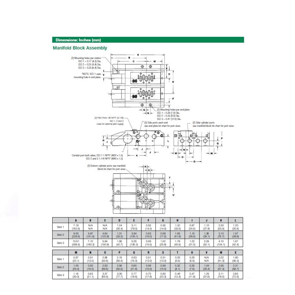 239-648 NUMATICS/AVENTICS MANIFOLD BLOCK<BR>ISO2 SERIES 1/2" NPT S/B PORTS (15/25)