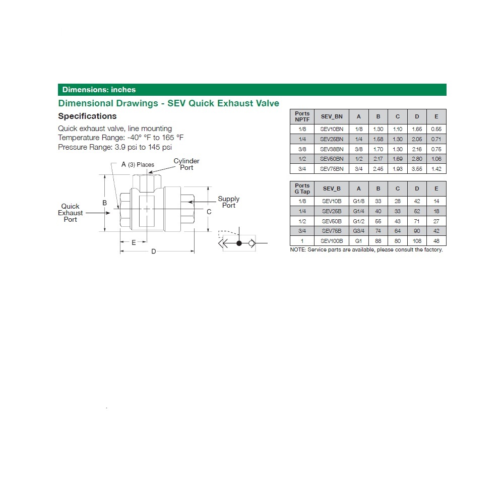 SEV75BNVIT NUMATICS/AVENTICS QUICK EXHAUST VALVE<BR>3/4" NPT FEMALE UNION (VITON)