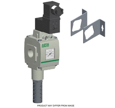 NUMATICS/AVENTICS SOLENOID QUICK EXHAUST VALVE&lt;BR&gt;653 SERIES 3/2, 1/2&quot; NPT, 120VAC, MUFFLER, SIDE BRKS, DIN CONN W/LED, ROUND PSI GAUGE