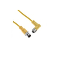 MDC-4MRFP-1M MENCOM CIRCULAR CONNECTOR<BR>4 PIN M12 M/F ELB/STR 1M PVC YE 22AWG 300VAC/DC