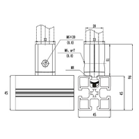 41D-157-1 MODULAR SOLUTION D28 TO SQUARE PROFILE CONNECTOR<BR>CONNECTOR END TO 45 SERIES PROFILE