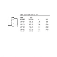 119A-DB ANDERSON BRASS FITTING<BR>1/2" NPT FEMALE X 1/4" NPT FEMALE REDUCER