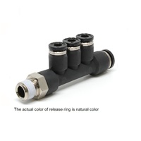 PISCO PLASTIC MANIFOLD PUSH-IN FITTING&lt;BR&gt;1/8&quot; NPT MALE X 3/16&quot; TUBE X 5/32&quot; TUBE(3) TRIPLE BRANCH TEE