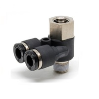 PISCO PLASTIC PUSH-IN FITTING&lt;BR&gt;10MM TUBE X 3/8&quot; BSPT MALE/FEMALE TWIN BANJO ELBOW