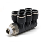 PISCO PLASTIC PUSH-IN FITTING&lt;BR&gt;10MM TUBE X 1/4&quot; BSPT MALE TRIPLE BRANCH UNIVERSAL ELBOW