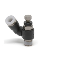 PISCO PLASTIC FLOW CONTROL&lt;BR&gt;1/4&quot; TUBE X 1/8&quot; BSPT MALE 45 DEG METER IN, KNOB ADJ