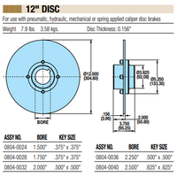 08040032 TOLOMATIC FIXED HUB DISC ASSEMBLY, 12" DISC DIAMETER, 2" BORE, 0.156" THICKNESS