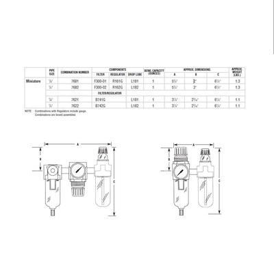 7681 ARROW MINIATURE AIR PREP ASSEMBLY<BR>1/8" NPT 20 MIC 5-125 PSI