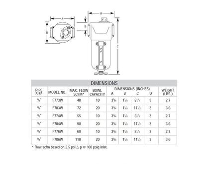 F778W ARROW MID FLOW COALESCING FILTER<BR>1" NPT, .03MIC, MB W/SG