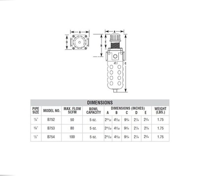 B753T ARROW FILTER/REGULATOR<BR>3/8" NPT, 40MIC, 150PSI, T HANDLE