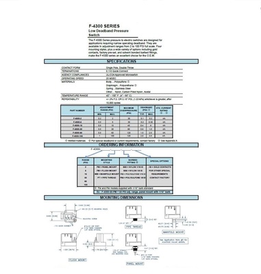 F-4300-100-PT AIRTROL PRESSURE SWITCH<BR>1/8" NPT 0-100PSI NYLON PIPE THREAD