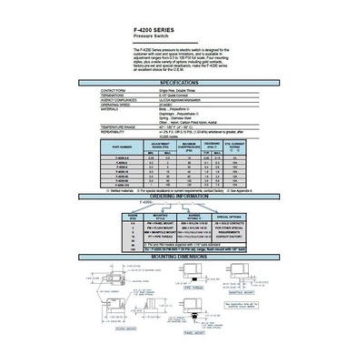 F-4200-100-PM-B80 AIRTROL PRESSURE SWITCH<BR>1/16" BARB 100PSI POLYSULFONE PANEL MOUNT