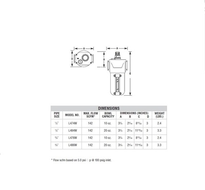 L484W ARROW MID FLOW ULTRA LUBRICATOR<BR>1/2" NPT W/MET BWL-SG