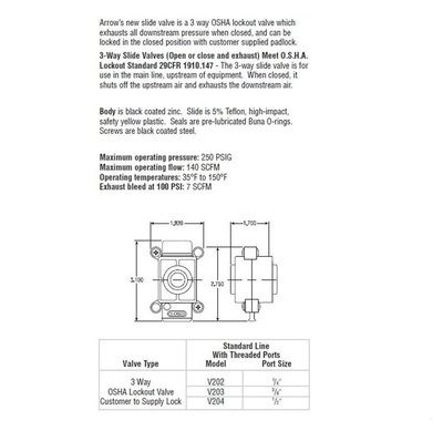 V203 ARROW SHUT-OFF VALVE<BR>3 WAY 3/8" NPT