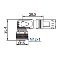 CBO12.5-15.33 ELCO SINGLE ENDED MICRO CABLE, 5 PIN M12 FEMALE ELBOW PVC YELLOW 22 AWG 15M