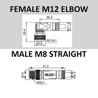 CBO12.4-2.22-C8.4/P ELCO DOUBLE ENDED PATCH CABLE 4 PIN M12 X M8 F/M ELB/STR 2M PUR BLACK 24 AWG