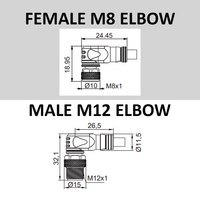 CBO8.4-5.22-CB12.4/P ELCO DOUBLE ENDED PATCH CABLE 4 PIN M8 X M12 F/M ELBOW 5M PUR BLACK 24 AWG