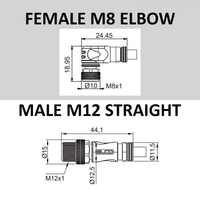 ECS-2CBO8.3-2.23/2.23/P ELCO Y-SPLITTER STRAIGHT M12 MALE 4 PINS X (2) ELBOW M8 FEMALE 3 PINS, 2 METER YELLOW PUR, 24 AWG