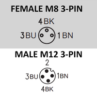 CBO8.3-5.22-C12.3/P ELCO DOUBLE ENDED PATCH CABLE 3 PIN M8 X M12 F/M ELB/STR 5M PUR BLACK 24 AWG