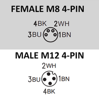 CBO8.4-5.22-CB12.4/P ELCO DOUBLE ENDED PATCH CABLE 4 PIN M8 X M12 F/M ELBOW 5M PUR BLACK 24 AWG