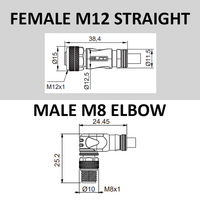 CO12.3-2.23-CB8.3/P ELCO DOUBLE ENDED PATCH CABLE 3 PIN M12 X M8 F/M STR/ELB 2M PUR YELLOW 24 AWG